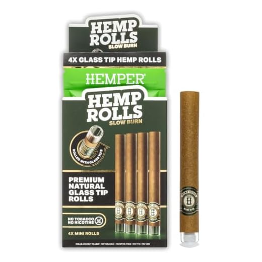 Hemper Pre-Rolled Mini Size Hemp Rolls with Reusable Glass Tips - 4PK | 12ct Display | Hand-Rolled, Natural Hemp Paper Rolls in Protective Case for Smooth, Clean Burn and Freshness - (Natural)