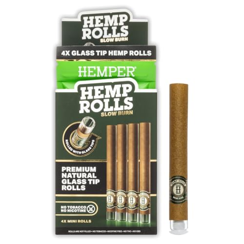 Hemper Pre-Rolled Mini Size Hemp Rolls with Reusable Glass Tips - 4PK | 12ct Display | Hand-Rolled, Natural Hemp Paper Rolls in Protective Case for Smooth, Clean Burn and Freshness - (Natural)