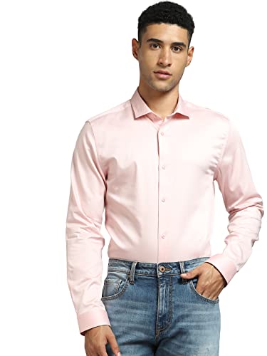 Image of Jack & Jones Men's Cotton Slim Fit Solid Opaque Checked Spread-Collar Casual Shirt