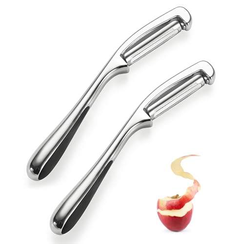 Enreluya Sbucciatore Universale (2 Pezzi), 16.5 x 2cm Pelapatate a Forma di P in Lega di Zinco, per la Cucina di Tutti i Giorni, Il Campeggio e i Picnic, Microdenti, Argento