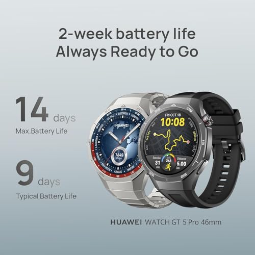 Montre connectée Huawei Watch GT 5 Pro 46 mm titane avec bracelet en fluoroélastomère Noir