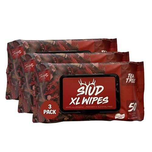 Stud Wipes | Multi - Use, Flushable, Adult Wet Wipes – Tea Tree - 50 Count (3 Pack) Extra-Large | 150 Wipes