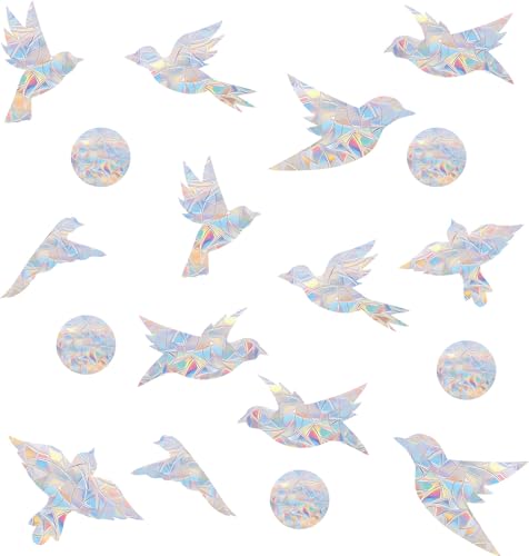 51Pcs Birds Window Stickers Prevent Birds from Hitting Windows, Rainbow Sun Catcher Stickers No Glue Required, Non-Adhesive Reusable Vinyl Rainbow Stickers