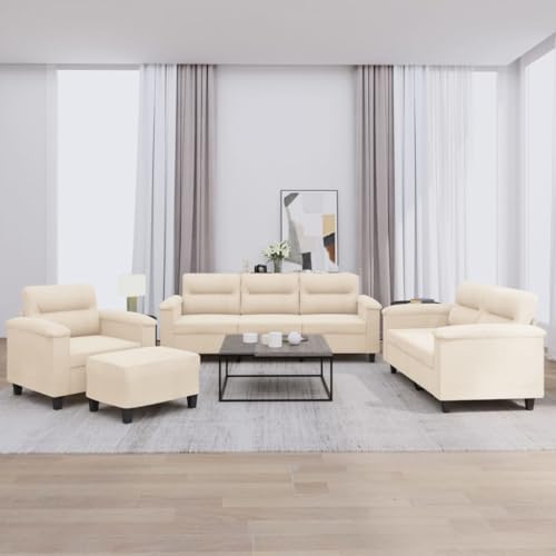 Mimdixy Modernes Sofa Wohnzimmer Couch,4-TLG. Sofagarnitur mit Kissen Beige Mikrofasergewebe