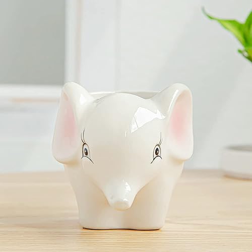 Miniatura 9 de DIYOMR Bonita maceta de cerámica de animales, maceta pequeña para suculentas, maceta con forma de dibujos animados para plantas pequeñas, cactus de