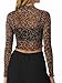 Women's Leopard Print Mesh Crop Top Long Sleeve Sheer See Throught Going Out Shirt Leopard Brown Small