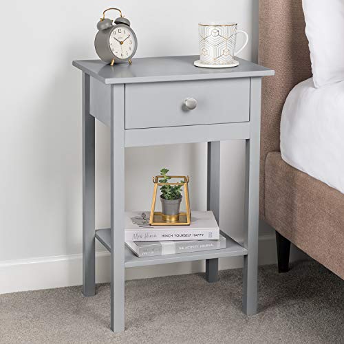 CHRISTOW Grey Bedside Table With Shelf & Drawer Bedroom Nightstand 60cm x 40cm x 30cm