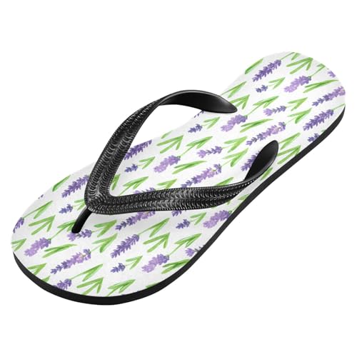 Lavender Purple Flower White Flip Flops for Beach Thong Sandals Anti-slip Lightweight Beach Shoes for Summer Swim Travel2