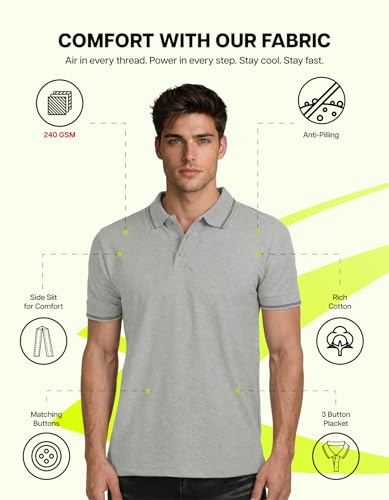 Image of AWG ALL WEATHER GEAR Rich Cotton Polo T-Shirt | Half Sleeve Classic Fit | Soft Breathable Solid Tee | Casual & Office Wear | Comfortable Everyday Cotton Polo | Mens Tshirts
