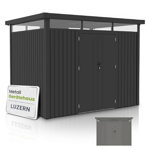 Juskys Gerätehaus Luzern Pro 6,8 m² - Metall Geräteschuppen mit Türen & Fenstern - wetterfest & abschließbar - Fahrradgarage, Gartenhaus - Anthrazit