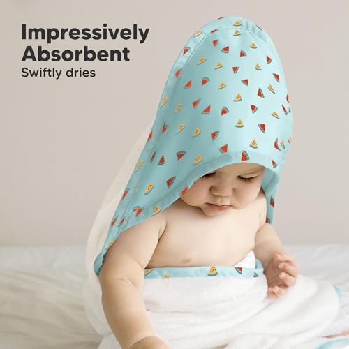 Image of KeaBabies Hooded Baby Towel for Newborn, Baby Bath Towels(Melon Beat,35x35) | Viscose Derived from Bamboo, Large Baby Towels with Hood, Boys, Girls, Toddler, Soft Absorbent Baby Bath Essentials