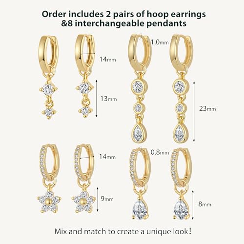 14K Gold Plated Huggie Earrings and Charm Set for Women |Mix and Match Earring Pack with Cubic Zirconia Star Heart Flower Bow Small Hoop Earrings with Charms2