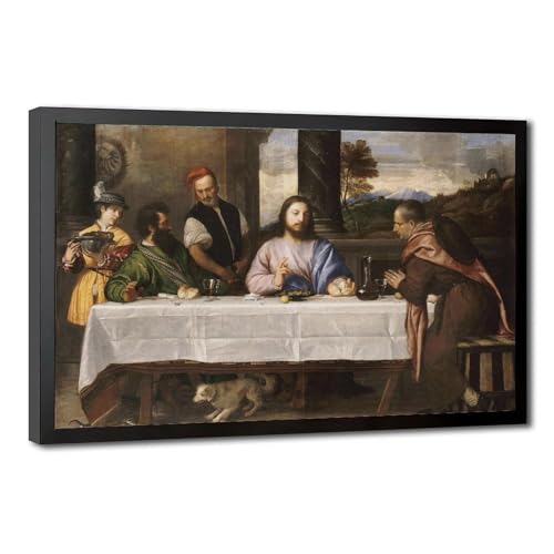 Impression sur toile Le Souper à Emmaüs du Titien - Cadre à suspendre de 30x45 cm