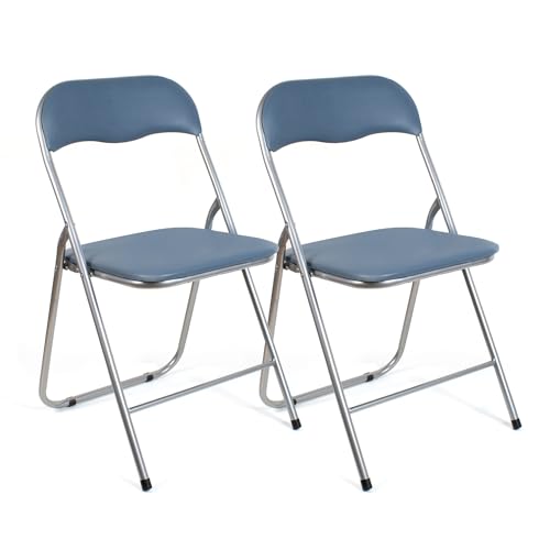THE SECRET HOME – Pack de 2 Sillas Plegables de PVC y Metal – Alto. 80 cm x Ancho. 45 cm – Asiento Auxiliar para el Hogar - Silla con Patas Antideslizantes - Color Gris