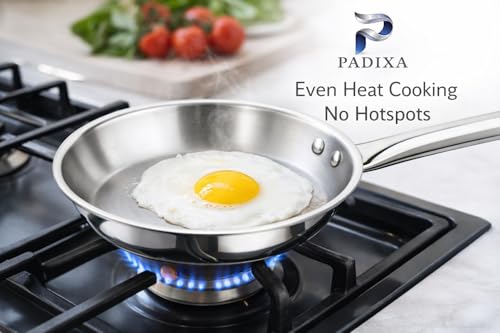Image of Tri-Ply Stainless Steel Frying Pan with Lid 22cm | Triply Construction with Aluminium Core, Heavy Duty Skillet with Glass Lid, Riveted Handle, Induction Compatible (1.5 LTR)