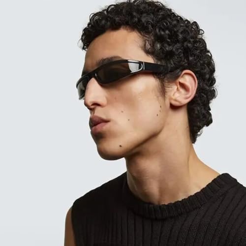 Y2K Wrap Around Sunglasses for Women Men Small Narrow Frame Rectangle Sunglasses 90s Small Face Futuristic Sports Shades2