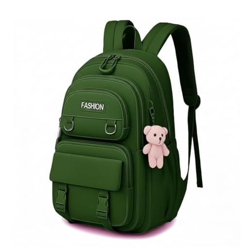 Mochila Feminina Bolsa Impermeável Fofa De Costas Escolar Leve Trabalho Viagem Dia a Dia (Verde-Escuro)