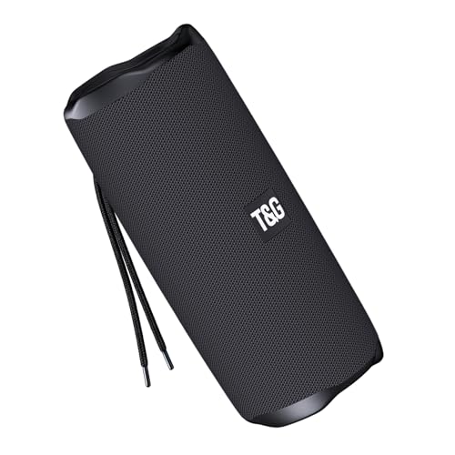 T&G Portable Bluetooth Speaker, IPX5 Waterproof Wireless Speaker for Shower, Gym & Outdoors, 10W Stereo Sound, TWS Pairing, 10H Playtime, USB-C, FM Radio, TF Card Support, Black