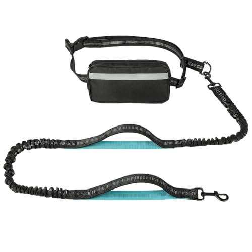 vsshe Joggingleine Hunde, Freihandleinen Hundeleine mit Verstellbarem Hüftgurt, Reflektierende Elastische Bauchgurt Hundeleine mit Dual Griffe für Spazieren Wandern Joggen(für alle Hunderassen)Schwarz