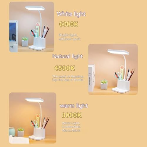 Image of One94Store 3-in-1 LED Desk Lamp with Pen & Phone Holder - USB Rechargeable Study Lamp with Touch Sensor, 3 Light Modes, Eye Protection & Warm White Night Light for Bedroom, Office & Home