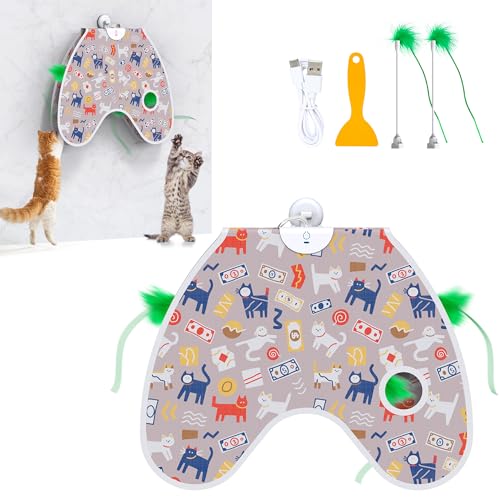 PUHOHUN Juguete Interactivo para Gatos de Autoentretenimiento, Juguete Eléctrico de Escondite con Plumas y Música, Juguete de Inteligencia con Espiral para Gatos de Interior, Recargable