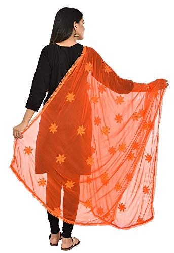Image of YOUTHQUAKE Flower Embroidered Diamond Work Chiffon Dupatta for Womens & Girls With 4 Side Lace