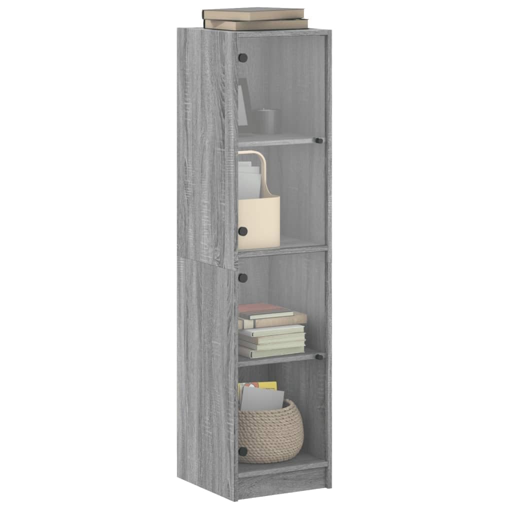 Armadio alto con ante in vetro, grigio Sonoma, 35 x 37 x 142 cm