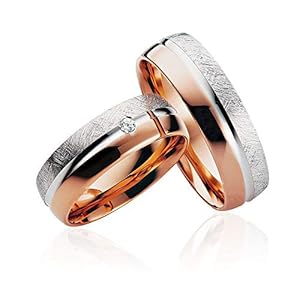JC Trauringe 2 x trouwringen 925 zilver roodgoud geplateerd paar incl. steen en gravure huwelijksringen verlovingsringen trouwringen partnerringen platina goud witgoud P914-R, Zilver, Zirkonia