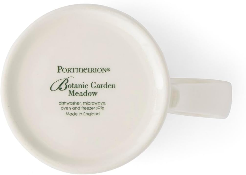 Portmerion Botanic Garden Meadow - 8.5oz Coffee Mug (Set of 6) | Assorted Florals with Colorful Laurel Leaf Border| Earthenware | Microwave & Dishwasher Safe | Breakfast Cups for Tea or Coffee
