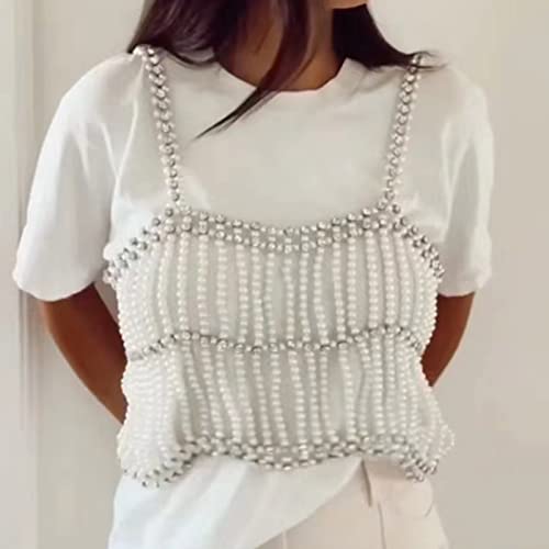 European Pearl Suspender Bodice Vest Can Be Worn Outside Full Diamonds Hollow Tube Top Small Fragrant Vest, As the Picture Shows3