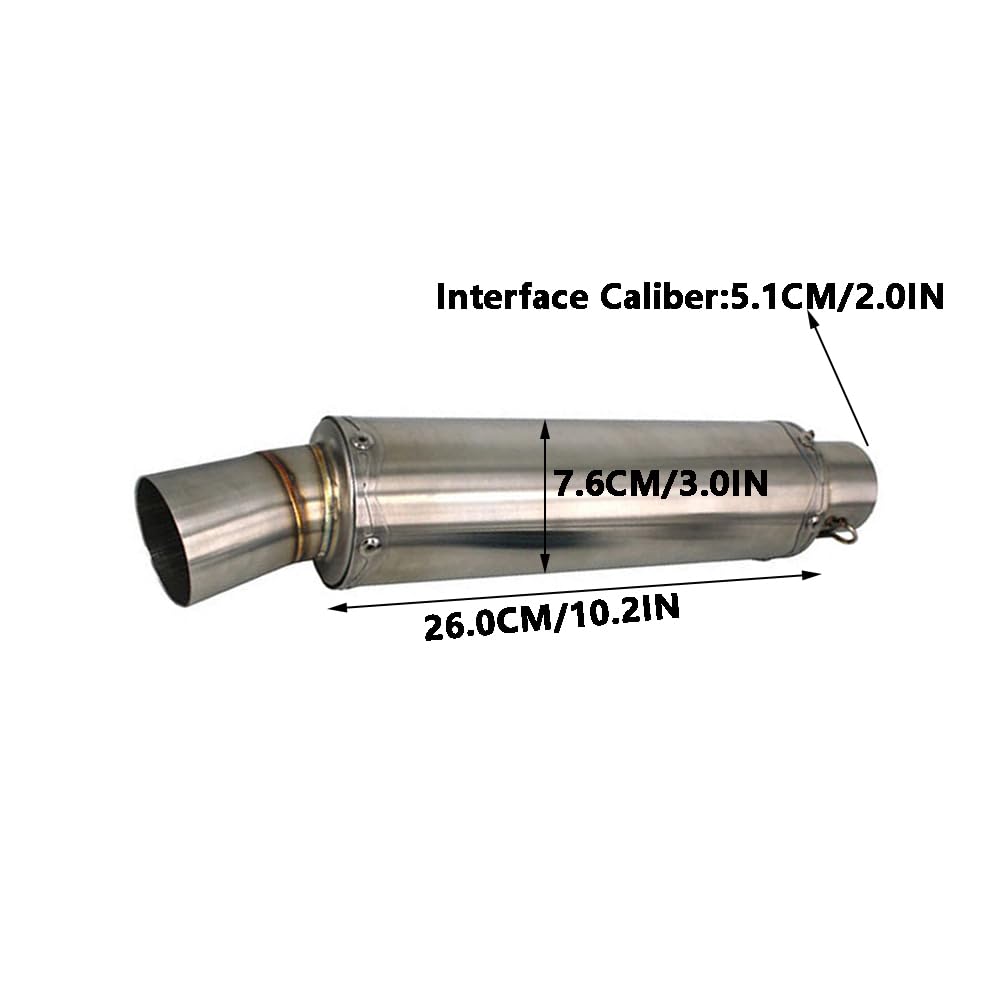 Riloer 1 tubo de escape de silenciador de motocicleta de acero inoxidable, universal para la mayoría de los modelos de motocicletas, calibre de interfaz 5,1 cm, diámetro 7,6 cm / 3,0 IN