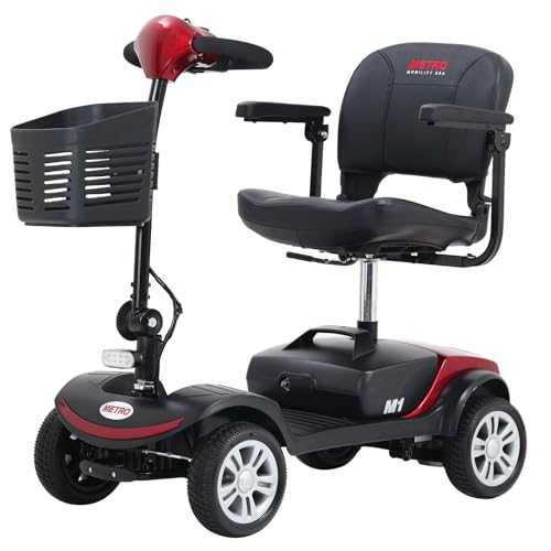 Folding Mobility Scooter for Seniors 4 Wheel Scooter for Adults Electric Medical Scooter Compact for Foldable in Boot Trunk for Traveling with Seniors (M1 Red)