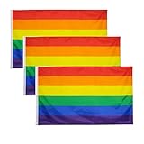 3 Stück 90 x 150 cm LGBT-Gay-Pride-Flagge, große Regenbogenfahnen, bunte Streifen, Festival, Karneval, Banner, Parade, Party, Feier, Gartendekoration, schwule Lesben, Friedensflagge, doppelt genäht