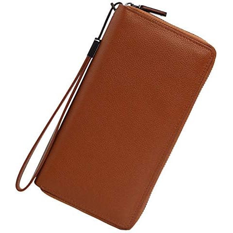 Women RFID Blocking Wallet Leather Zip Around Phone Clutch Large Travel Purse Wristlet (Brown) Cover