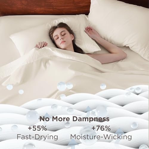 Image of Bedsure Deep Pocket King Sheet Set - Fits Mattresses Up to 21 Inches Thick - 4 Piece GentleSoft Bed Sheets, Moisture Wicking, Soft & Cooling Bedsheet & Pillowcases, Easy & Secure Fit, Ivory