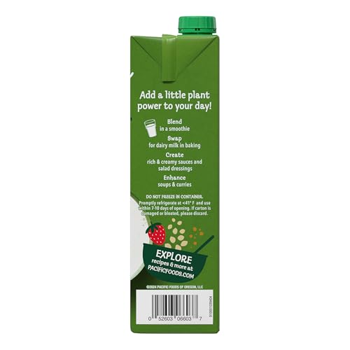 Image of Pacific Foods Unsweetened Hemp Milk, Plant Based Milk, 32 oz Carton (Pack of 6)