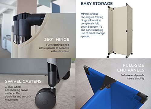 Versare Mp10H Portable Folding Economical Partition | 5 Panels | Adjustable Widths | Freestanding Room Divider On Wheels | Pewter Gray 10' Wide X 6'10'' Tall #TOP2