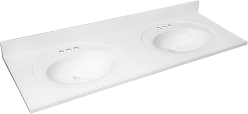 Miniatura 13 de Design House Tapa de tocador con lavabo, salpicadero de 4 pulgadas, mármol cultivado, montaje central, marfil, 31 pulgadas de ancho x 19 pulgadas