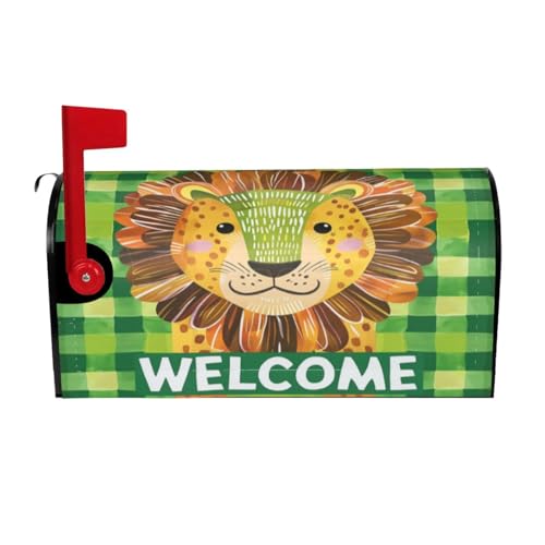 Image of Dujiea Cartoon Lion Welcome Mailbox Wrap, Waterproof Magnetic Post Box Cover, Standard Size 21 inchX 18 inch Garden Yard Outside Farmhouse Home Decor