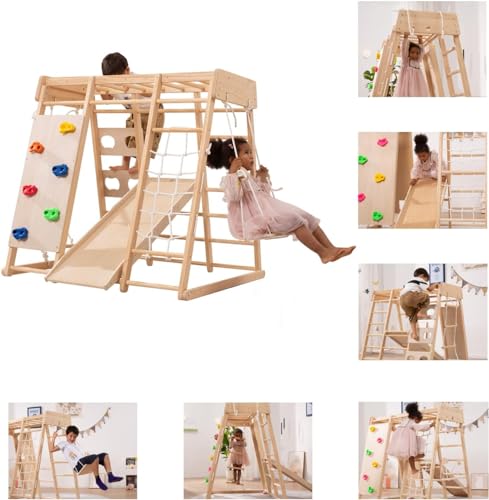 Giant bean klettergerüst Indoor, Mittelgroßer Indoor-Spielplatz, Klettergerüst für Kinder im Alter von 2 bis 5 Jahren, Kleinkinder-Kletterspielzeug 8-in-1 mit Rutsche, Kletterwand, Kletterseil