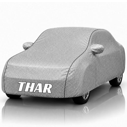 Image of Safe-Cars New Silver 100% Waterproof Thar Car Cover | Polyester Car Body Cover for Rain & Sun | UV Protection, Dustproof, Scratch Resistant, Windproof, Heat Resistant, Custom Fit