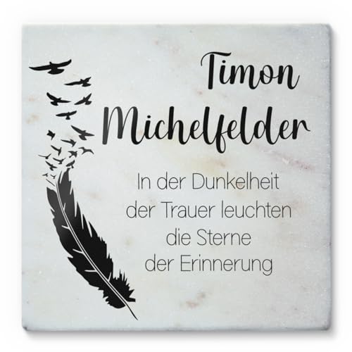 CHRISCK design Marmor Gedenkplatte als Andenken - individuell Bedruckte Gedenktafel mit Text und Motiv - Echter Marmorstein mit farbigem Druck - Größe ca. 10x10 cm