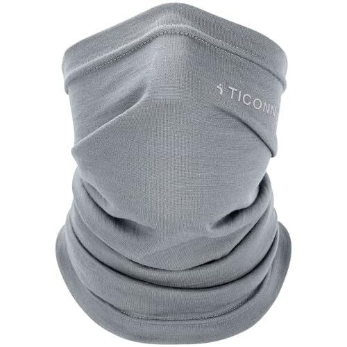 TICONN Neck Gaiter Face Cover Scarf Neck Warmer Breathable Sun & Wind-proof for Skiing Fishing Hiking Cycling (Merino Wool Gray)