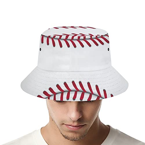 Baseball Texture Design Sport Lover Bucket Hat, Summer Fisherman Cap For Women Men, Unisex Packable Beach Sun Hat For Vacation Travel Outdoor #TOP5