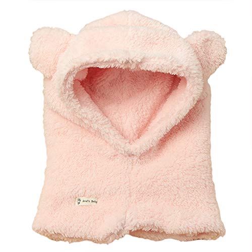 EXQUILEG Bonnet écharpe en polaire pour enfant de 1 à 6 ans avec oreilles d'ours, bonnet doux et respirant (rose, S : 1 à 3 ans) Cover