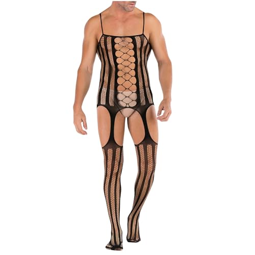 Men's Sheer Mesh Lingerie Sissy Clothes Festival Party Clubwear Sexy Tight Cut Out Elastic One-Piece Bodysuit