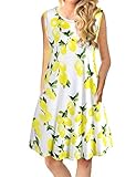 Tanst Sky Petite Dresses with Pockets for Women, Juniors Teen Semi Formal Shift Dress Summer Sleeve Tunic Sundresses with Pockets Flowy Knee Length Party Outfits Lemon S