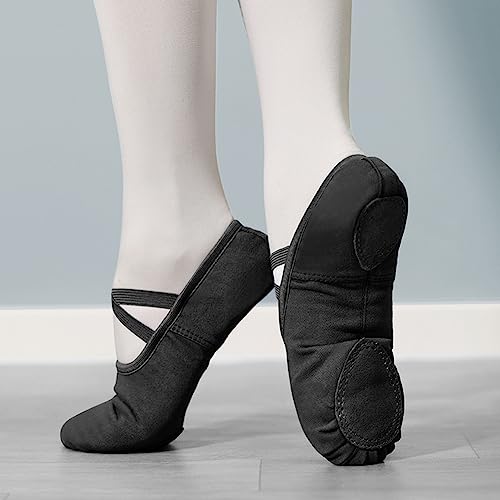 Flintronic Canvas Dance Shoes, Leather Split Sole Gymnastic Yoga Shoes, Ballet Slippers, Ballet Flats, Dance Shoes for Girls Women Kids Adult, Black-5 UK Adult - Image 6