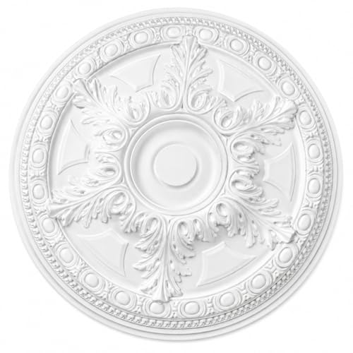 Ceiling Rose Premium 59cm Large Floral Ceiling Medallion for Light Fittings & Chandeliers Lightweight PU Decorative Ceiling Centrepiece Smooth Painted *Plaster Effect* Model K21