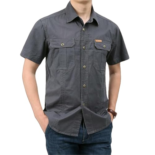 Chemise de travail d'été USTZFTBCL homme en coton à manches courtes